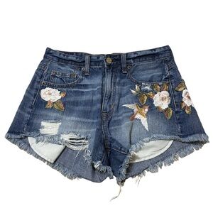 American Eagle Vintage Hi-Rise Festival Denim Short Women 2 Blue Mid Wash Floral